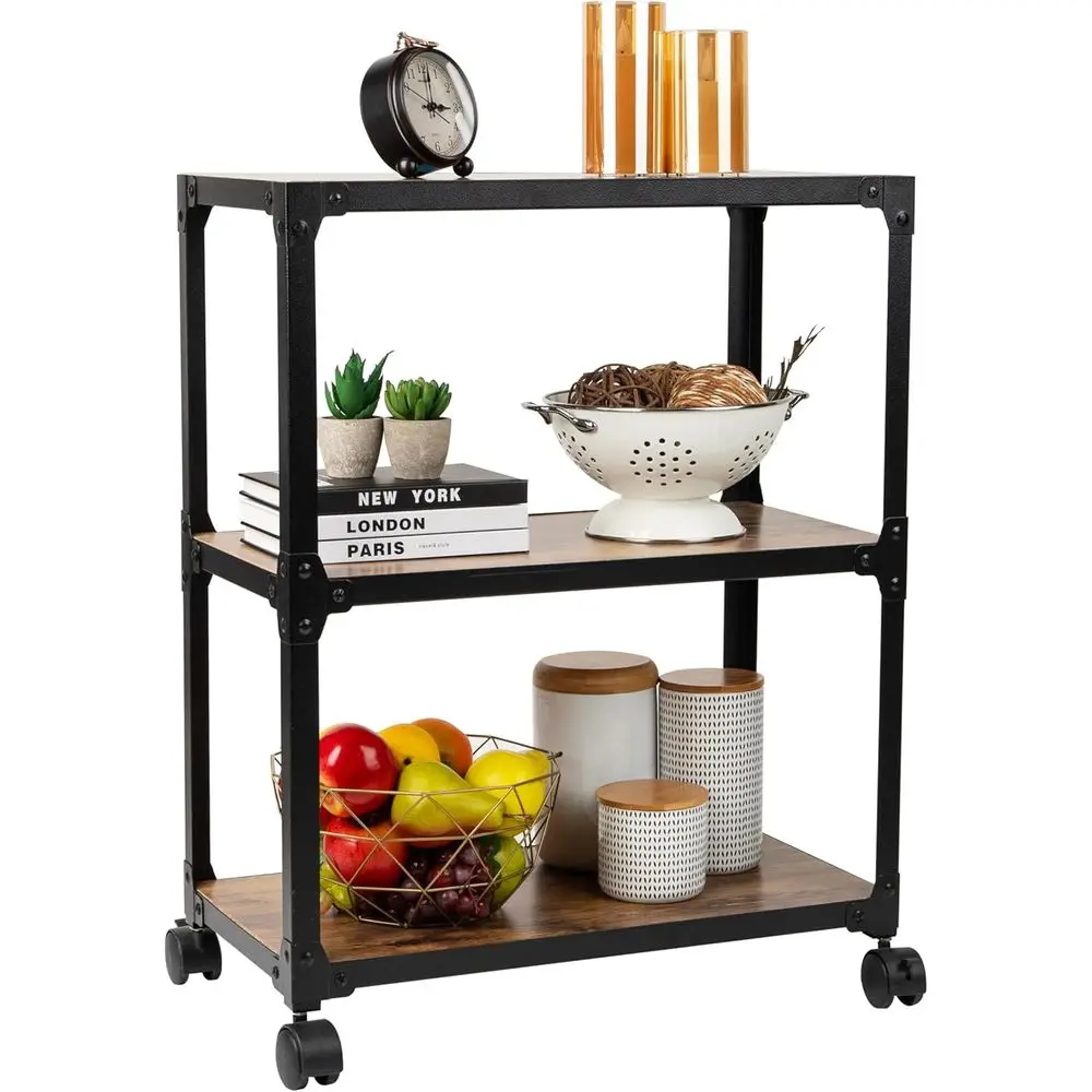 Brown Metal 3-Tier Rolling Cart for Home Storage, Bar, and Utility Organization
Brown Metal 3-Tier Rolling Cart for Home Storage, Bar, and Utility Organization