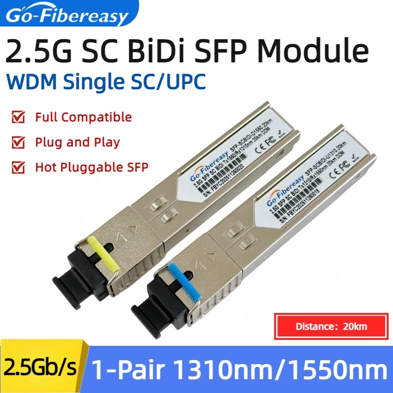 Пара трансиверных модулей SFP SC BiDi 2.5Gb, 20 км, WDM 1310/1550 нм, DDM, совместимые с оптическими коммутаторами Mikrotik/TP-Link/Ubiquiti
Пара трансиверных модулей SFP SC BiDi 2.5Gb, 20 км, WDM 1310/1550 нм, DDM, совместимые с оптическими коммутаторами Mikrotik/TP-Link/Ubiquiti