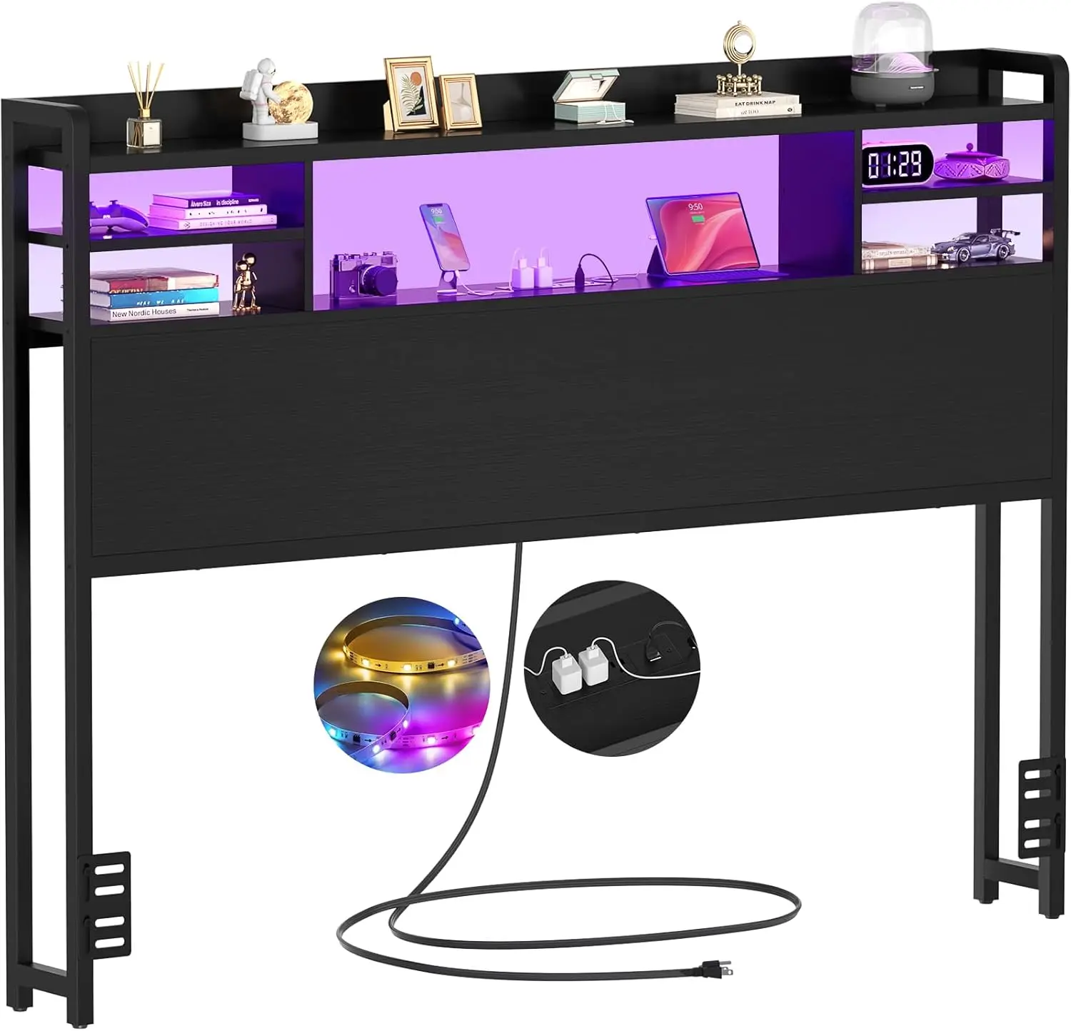 Headboard for Full Size Bed with Storage, Headboards with LED Light, Power Outlets, USB Ports Full Size Head Board, Wood headboa
Headboard for Full Size Bed with Storage, Headboards with LED Light, Power Outlets, USB Ports Full Size Head Board, Wood headboa