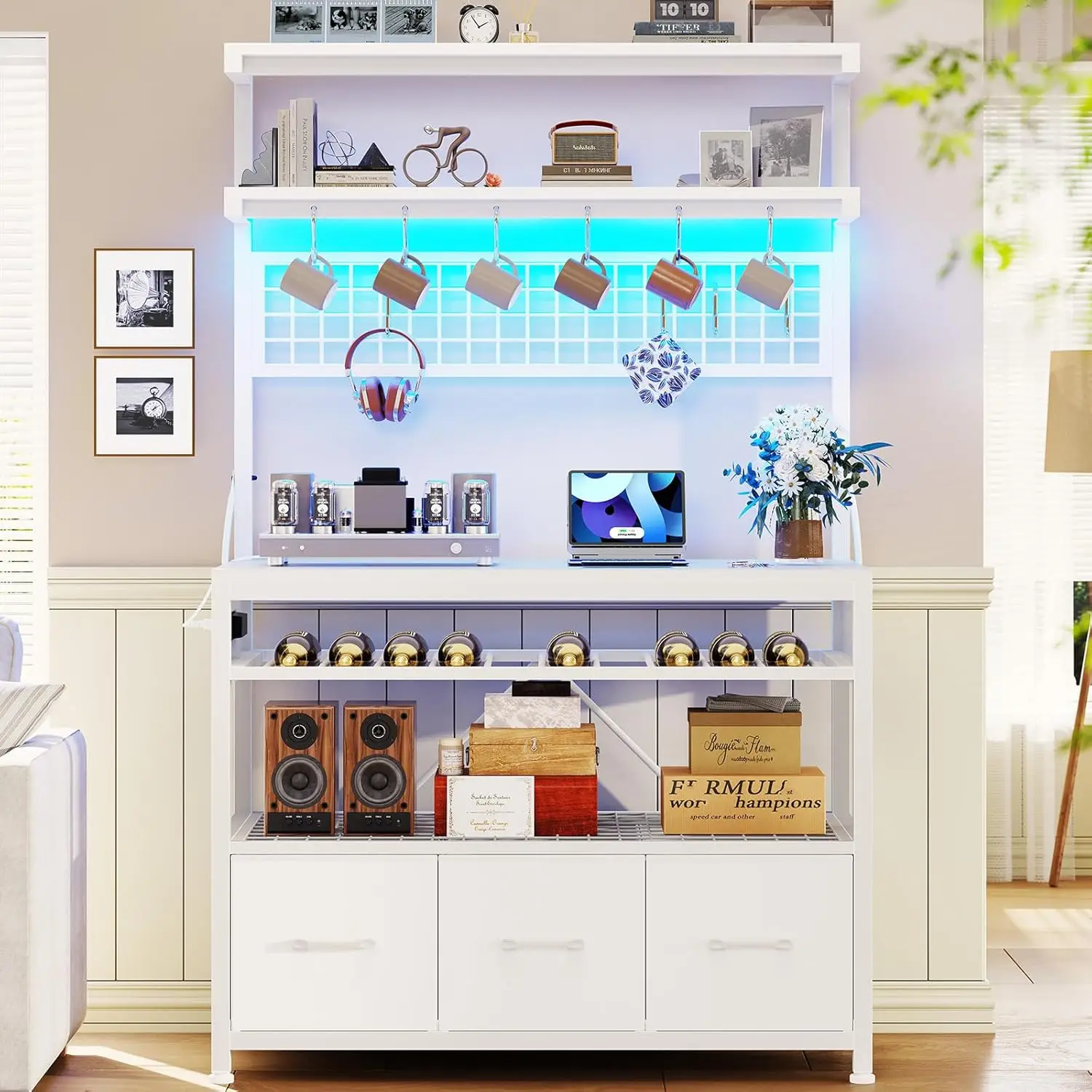 Bakers Rack with Storage and Power Outlet, 35.4 inch Coee Bar Cabinet, Microwave Stand Kitchen Cabinet with Hutch, LED Lig
Bakers Rack with Storage and Power Outlet, 35.4 inch Coee Bar Cabinet, Microwave Stand Kitchen Cabinet with Hutch, LED Lig