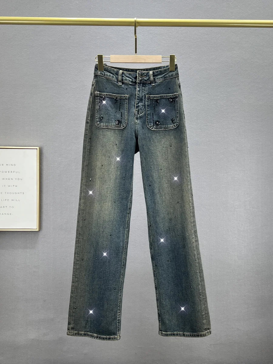 Женские джинсы с высокой талией и прямыми штанинами, осенняя новинка, свободные, стройнящие, в стиле INS, с нашивками из страз, длина в пол
Женские джинсы с высокой талией и прямыми штанинами, осенняя новинка, свободные, стройнящие, в стиле INS, с нашивками из страз, длина в пол