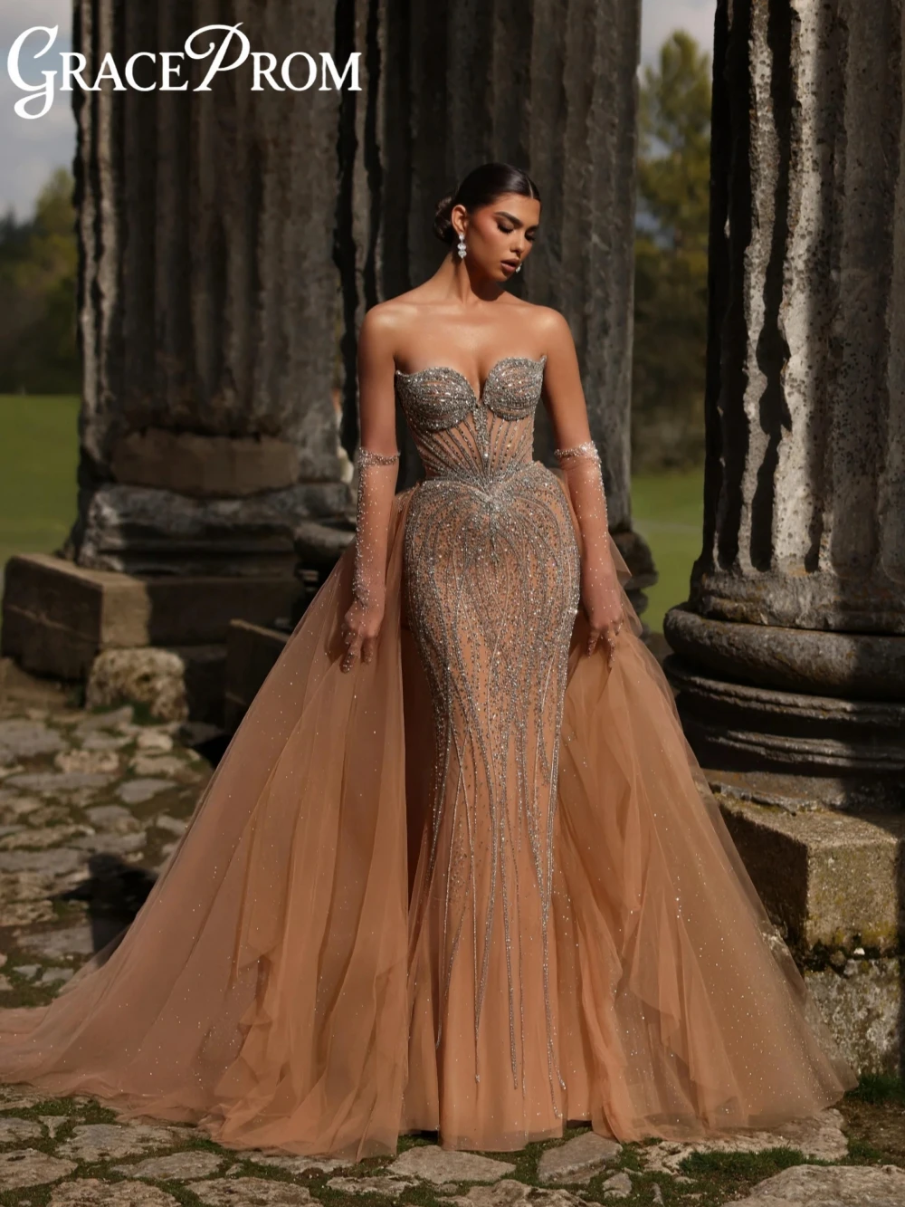 Detachable Train Silver Beaded Mermaid Evening Dress Without Gloves Sexy Sleeveless Wedding Party Gown Customized Prom Dresses
Detachable Train Silver Beaded Mermaid Evening Dress Without Gloves Sexy Sleeveless Wedding Party Gown Customized Prom Dresses