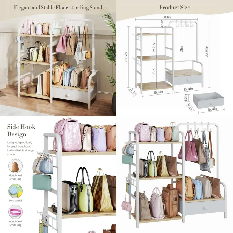 Purse Organizer for Closet, with Bottom Drawer, Extra Large Capacity 3 Tier Handbag Storage Rack for Women, 10 Purse Hanger and
Purse Organizer for Closet, with Bottom Drawer, Extra Large Capacity 3 Tier Handbag Storage Rack for Women, 10 Purse Hanger and