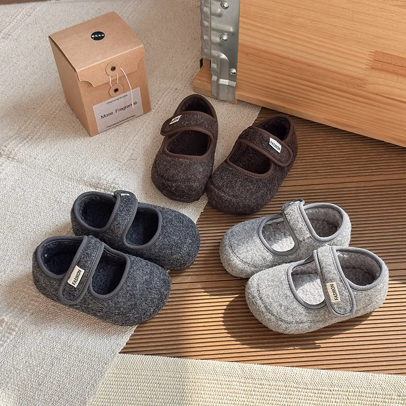 Детская повседневная плюшевая обувь для девочек, зима 2021, новая модная нескользящая универсальная обувь принцессы в корейском стиле с мягкой подошвой