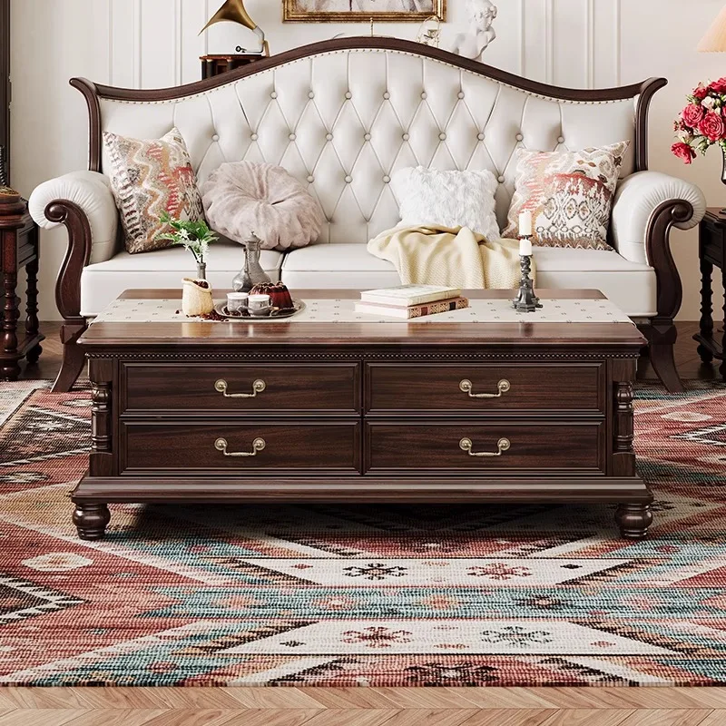 Retro coffee table American country home living room solid wood tea table with drawers rectangular black walnut storage tea tabl
Retro coffee table American country home living room solid wood tea table with drawers rectangular black walnut storage tea tabl