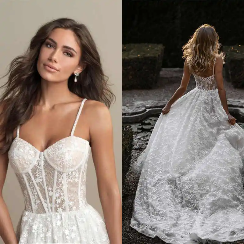 Classic Bespoke Wedding Dresses Skirt A-Line Spaghetti Strap Appliques Lace Bridal Gowns Vestido De Noiva Sweep Train Customized
Classic Bespoke Wedding Dresses Skirt A-Line Spaghetti Strap Appliques Lace Bridal Gowns Vestido De Noiva Sweep Train Customized