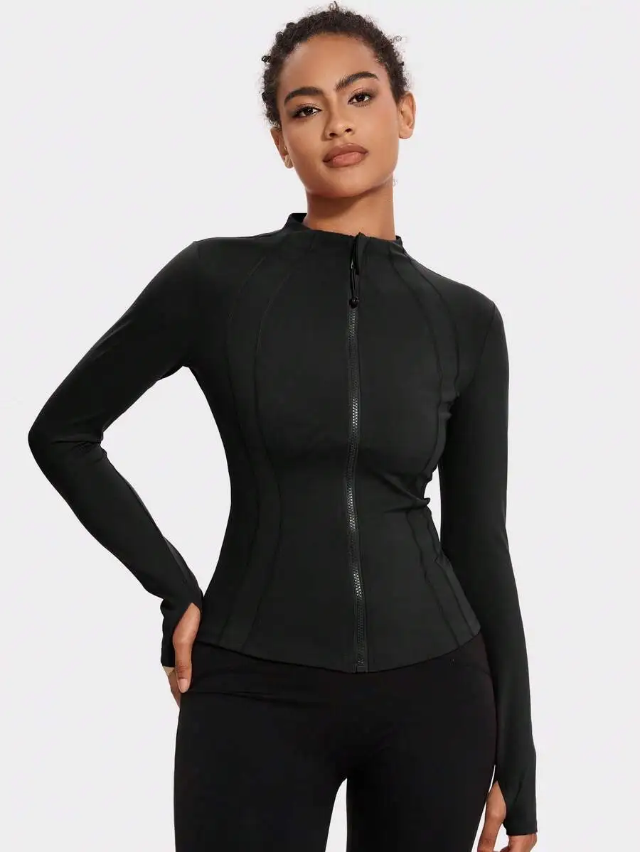 Women Slim Fit Sports Jacket With Thumb Hole And Stand Collar Black
Women Slim Fit Sports Jacket With Thumb Hole And Stand Collar Black
