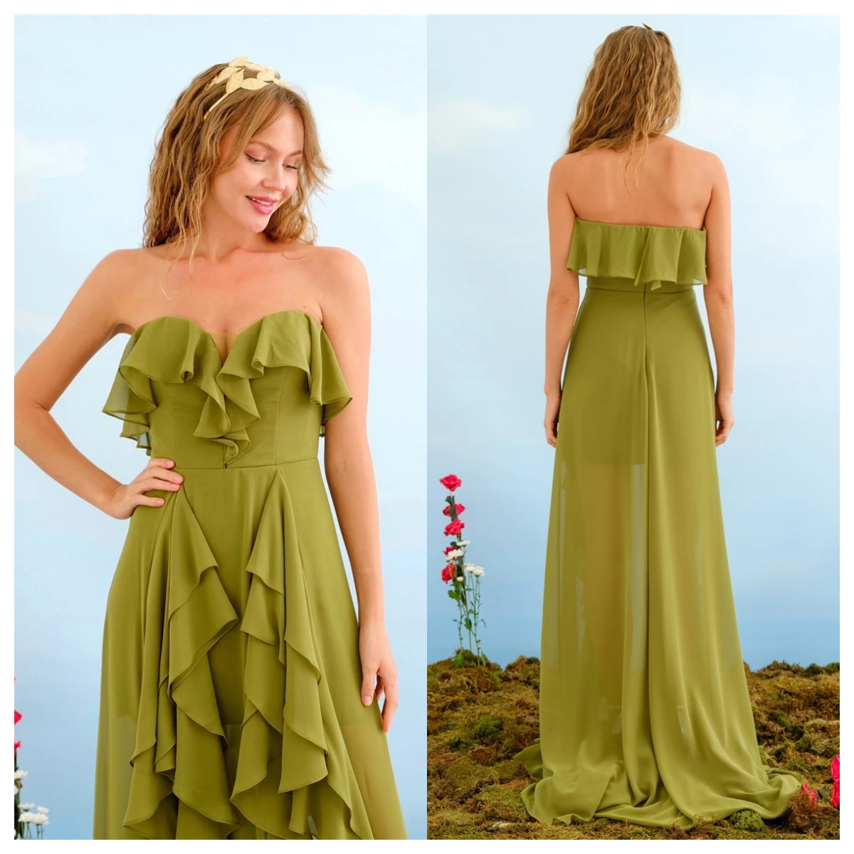 Customized Elegant Green Chiffon Evening Dress Strapless Sleeveless Homecoming Dress Vestido De Festa Zipper Back Fash
Customized Elegant Green Chiffon Evening Dress Strapless Sleeveless Homecoming Dress Vestido De Festa Zipper Back Fash