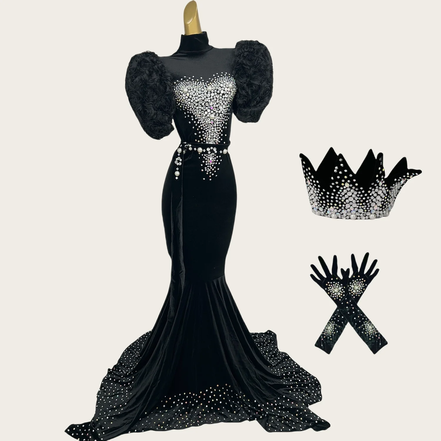 Sirong High-end Crystals Pearls Puff Sleeve Velvet Evening Dress Women Formal Gown with Crown Gloves Prom Party Queen Couture
Sirong High-end Crystals Pearls Puff Sleeve Velvet Evening Dress Women Formal Gown with Crown Gloves Prom Party Queen Couture