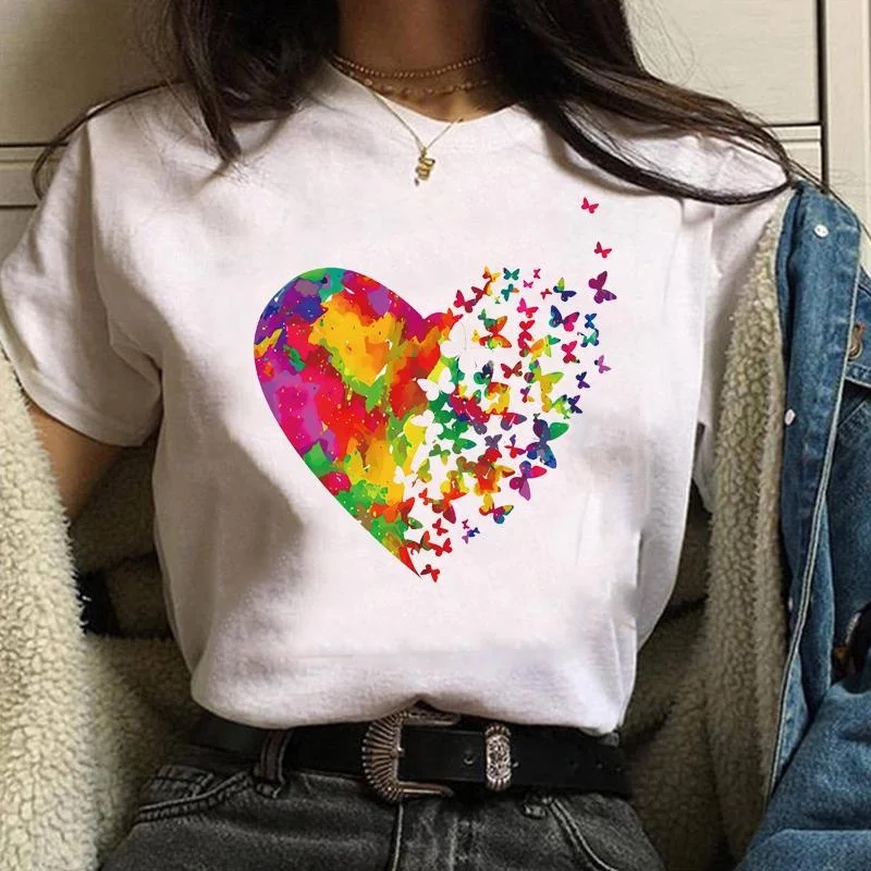 Colorful Heart Butterfly Printed T-Shirt Women's Fashion Outdoor Trend Round Neck Short Sleeve T-Shirt Shirt
Colorful Heart Butterfly Printed T-Shirt Women's Fashion Outdoor Trend Round Neck Short Sleeve T-Shirt Shirt