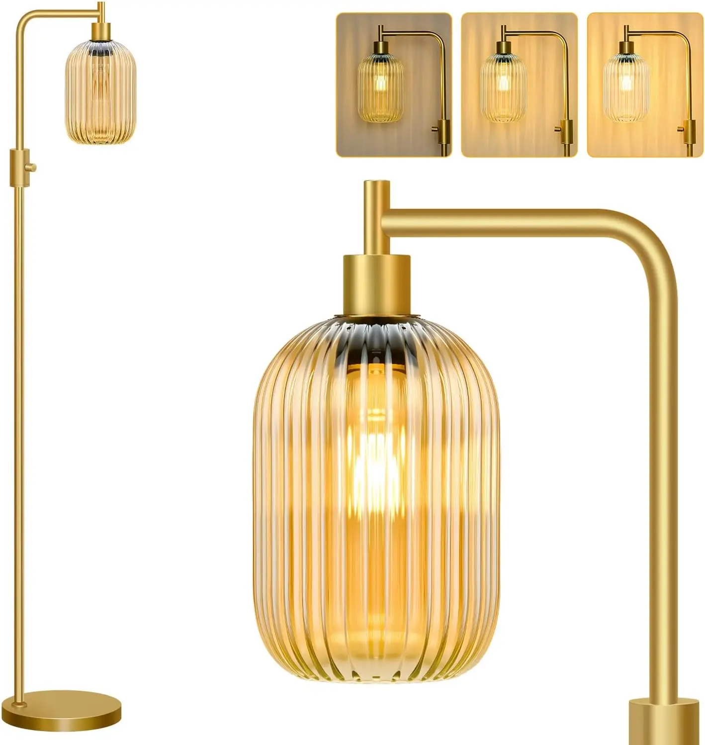 Dimmable Glass Floor Lamp with Amber Ribbed Shade, Tall Arc Lamp for Living Room, 2700K LED Bulb Included
Dimmable Glass Floor Lamp with Amber Ribbed Shade, Tall Arc Lamp for Living Room, 2700K LED Bulb Included