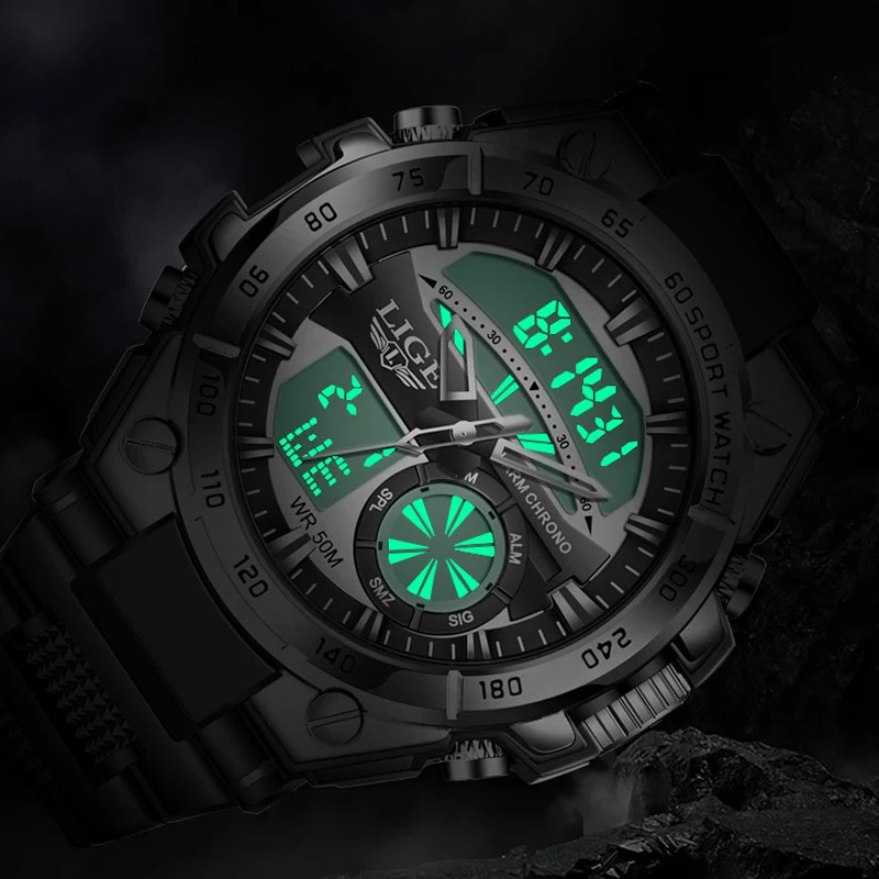 LIGE sports watch men's watch alarm clock stopwatch LED digital backlight dual time display waterproof watches for men reloj+box
LIGE sports watch men's watch alarm clock stopwatch LED digital backlight dual time display waterproof watches for men reloj+box