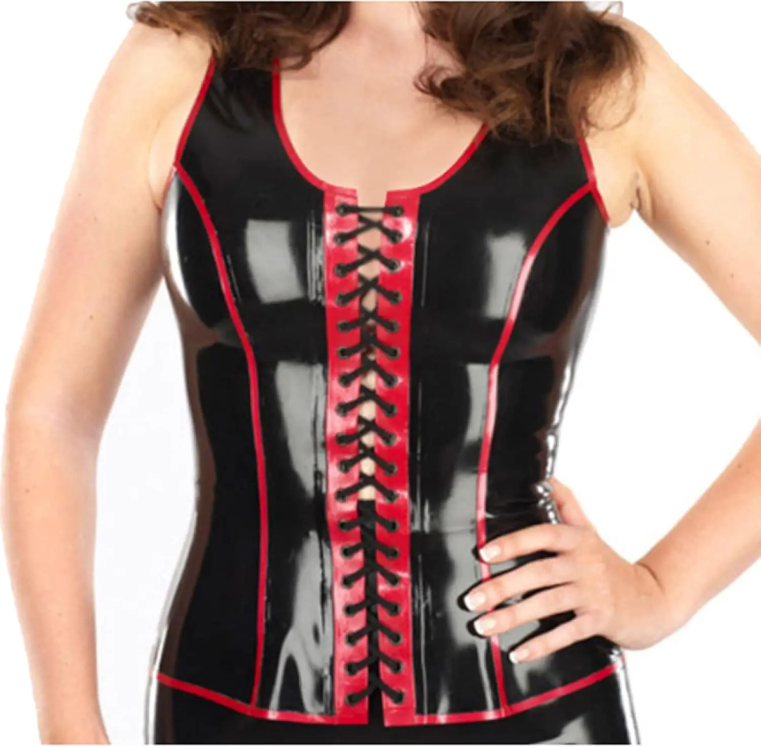 Latex Shirt with Lacing Front Zipper Back Sleeveless Rubber Coat
Latex Shirt with Lacing Front Zipper Back Sleeveless Rubber Coat