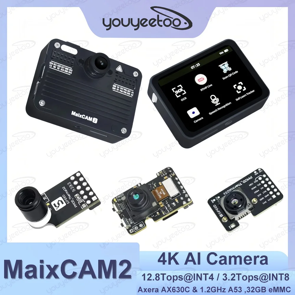 Sipeed MaixCAM2 4K AI Camera AX630 Dual-core A53 3.2TOPS NPU 4GB LPDDR4 32GB eMMC WiFi6 BLE5.4 2.4" IPS Touchscreen AIoT Vision
Sipeed MaixCAM2 4K AI Camera AX630 Dual-core A53 3.2TOPS NPU 4GB LPDDR4 32GB eMMC WiFi6 BLE5.4 2.4" IPS Touchscreen AIoT Vision
