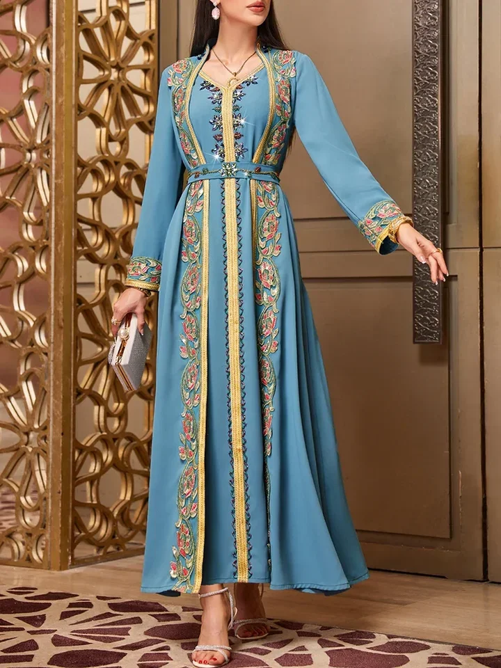 Ramadan Fashion Women's Muslim Long Sleeve V-Neck Appliques Floral-Patterned Glamorous Evening Luxury Maxi Dress
Ramadan Fashion Women's Muslim Long Sleeve V-Neck Appliques Floral-Patterned Glamorous Evening Luxury Maxi Dress