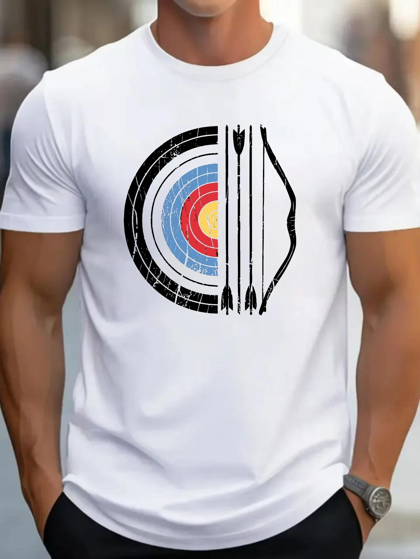 Men's Breathable Cotton Knit T-Shirt with Archery Target Design Casual All Season Wear Black Graphic Tee for Everyday Use
Men's Breathable Cotton Knit T-Shirt with Archery Target Design Casual All Season Wear Black Graphic Tee for Everyday Use