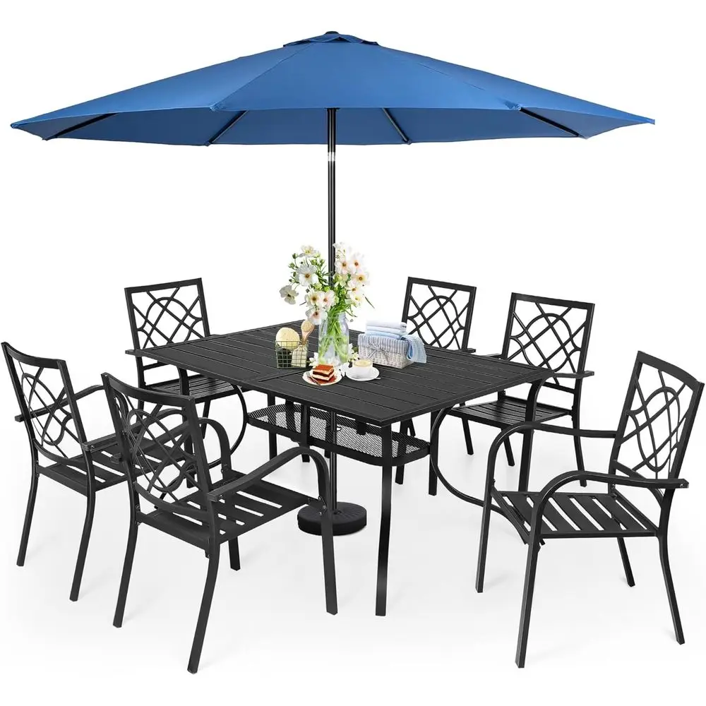 6-Piece Outdoor Wrought Iron Dining Set with Blue Umbrella and 1.57 Umbrella Hole
6-Piece Outdoor Wrought Iron Dining Set with Blue Umbrella and 1.57 Umbrella Hole