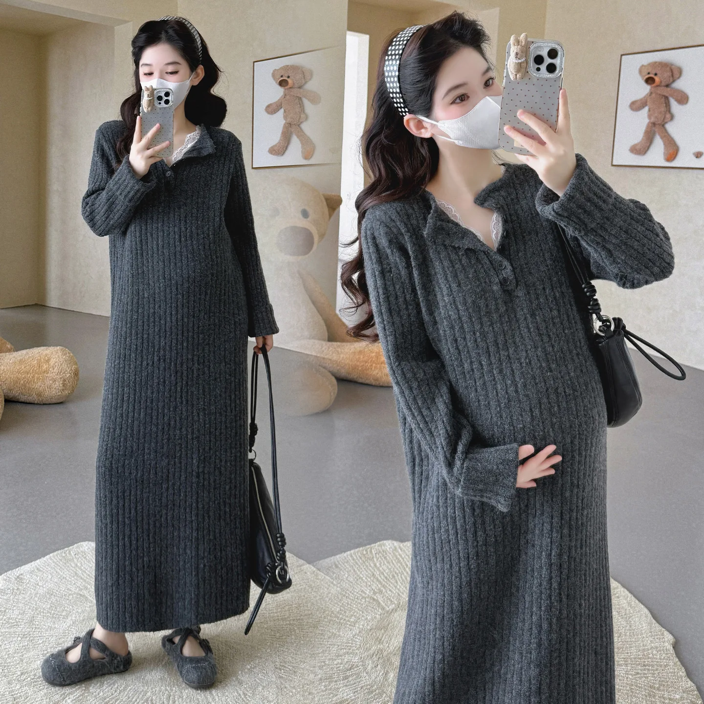 Maternity Dress Autumn and Winter New Fashion Thickened Warm Medium and Long Lace Splicing Primer Sweater Skirt
Maternity Dress Autumn and Winter New Fashion Thickened Warm Medium and Long Lace Splicing Primer Sweater Skirt