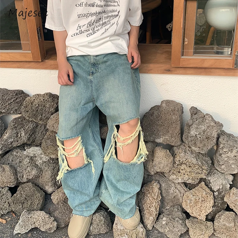 Ripped Jeans Men Summer Harajuku Hip Hop All-match Handsome American Retro Basic Baggy College Trousers Unisex Streetwear Daily
Ripped Jeans Men Summer Harajuku Hip Hop All-match Handsome American Retro Basic Baggy College Trousers Unisex Streetwear Daily