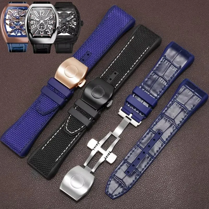 28mm High Quality Nylon Genuine Leather Silicone Watchband Black Blue Folding Buckle Watch Strap For Franck Muller V45 Series
28mm High Quality Nylon Genuine Leather Silicone Watchband Black Blue Folding Buckle Watch Strap For Franck Muller V45 Series
