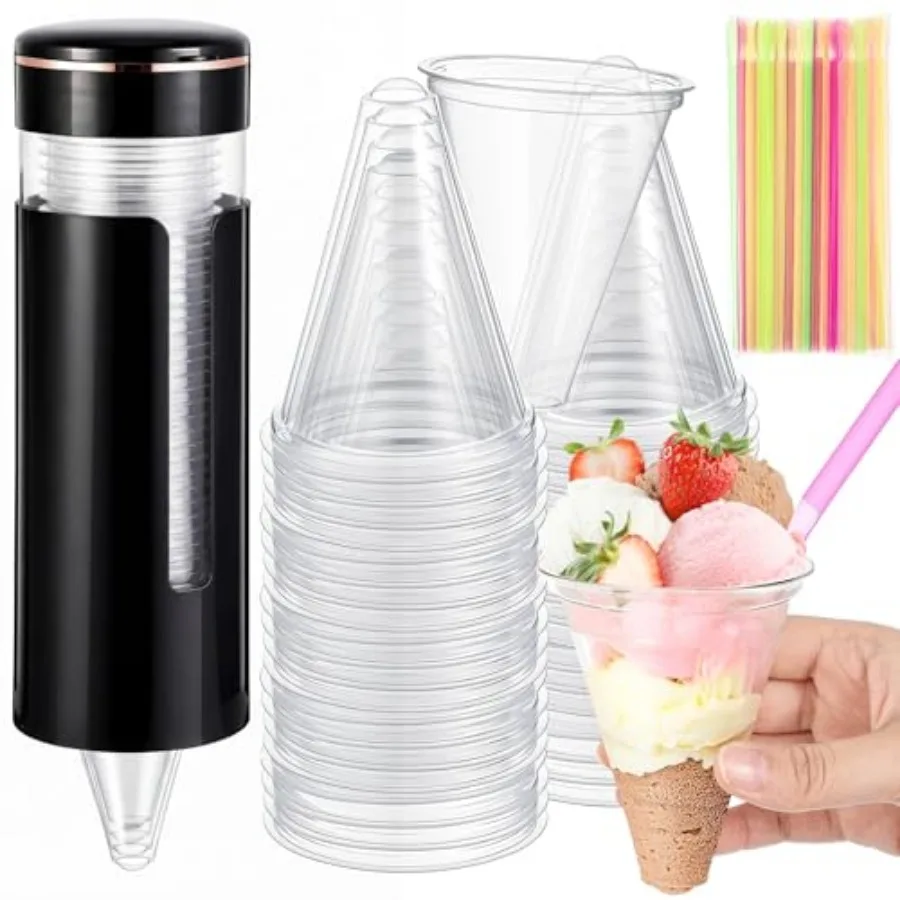 300 Pcs 4oz Plastic Cone Cups with 300 Pcs Straw Spoon Thicken Disposable Cone Cup with 1 Cups Dispenser Pull Type Wall Mount f
300 Pcs 4oz Plastic Cone Cups with 300 Pcs Straw Spoon Thicken Disposable Cone Cup with 1 Cups Dispenser Pull Type Wall Mount f