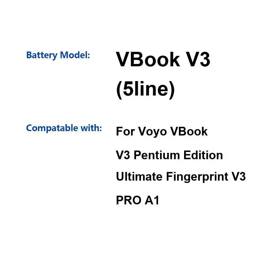 5000mAh For Voyo Vbook V3 Pentium Edition V3 Pro A1 5line Reliable Replacement High Compatibility Tablet Battery
5000mAh For Voyo Vbook V3 Pentium Edition V3 Pro A1 5line Reliable Replacement High Compatibility Tablet Battery
