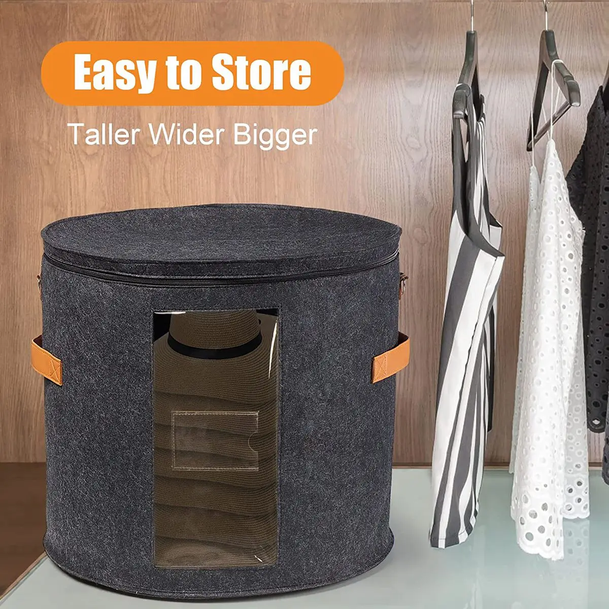 ABIYY-Round Hat Storage Box - Foldable Hat Box with Lid for Stuffed Clothes and Animal Toy, Carrying Organizer Box Dark Grey
ABIYY-Round Hat Storage Box - Foldable Hat Box with Lid for Stuffed Clothes and Animal Toy, Carrying Organizer Box Dark Grey