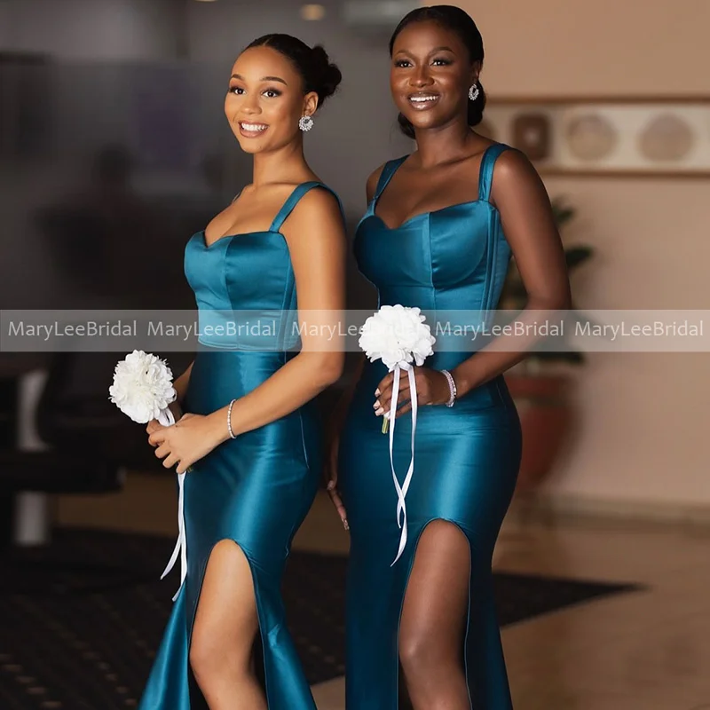 Peacock Blue Satin Bridesmaid Dress Spaghetti Straps Mermaid Side Slit Bride Formal Wedding Party Gowns Customized Honor Dresses
Peacock Blue Satin Bridesmaid Dress Spaghetti Straps Mermaid Side Slit Bride Formal Wedding Party Gowns Customized Honor Dresses