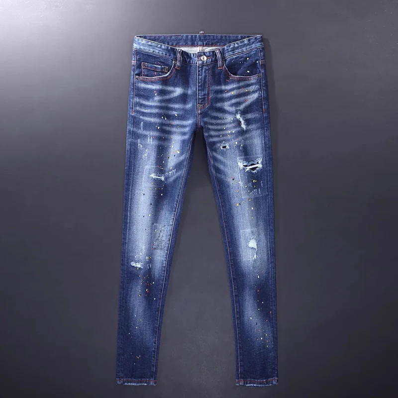 Street Fashion Men Jeans High Quality Vintage Blue Stretch Slim Fit Painted Ripped Jeans Men Brand Designer Hip Hop Denim Pants
Street Fashion Men Jeans High Quality Vintage Blue Stretch Slim Fit Painted Ripped Jeans Men Brand Designer Hip Hop Denim Pants