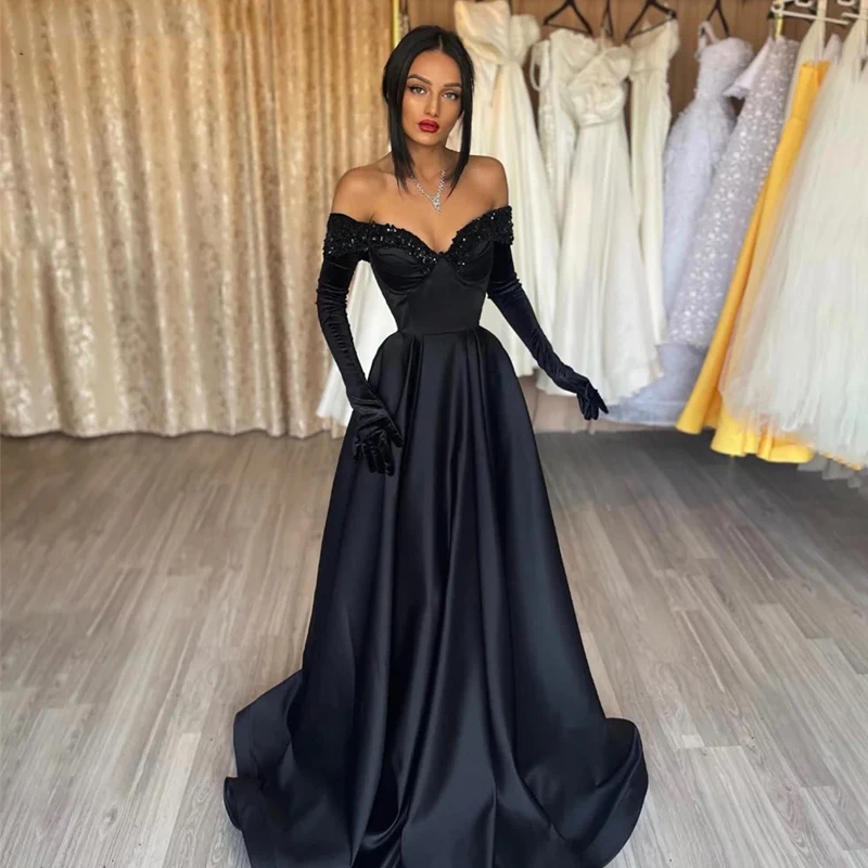 Sexy Beading Sweetheart Off the Shoulder A Line Chic Woman Evening Dresses Cap Sleeves Long Satin Prom Party Gown
Sexy Beading Sweetheart Off the Shoulder A Line Chic Woman Evening Dresses Cap Sleeves Long Satin Prom Party Gown