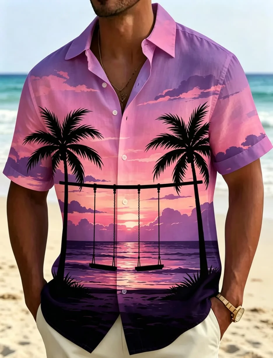 Men's tropical beach silhouette printed casual shirt, fashionable and casual style, for summer leisure, vacation ,daily wear
Men's tropical beach silhouette printed casual shirt, fashionable and casual style, for summer leisure, vacation ,daily wear