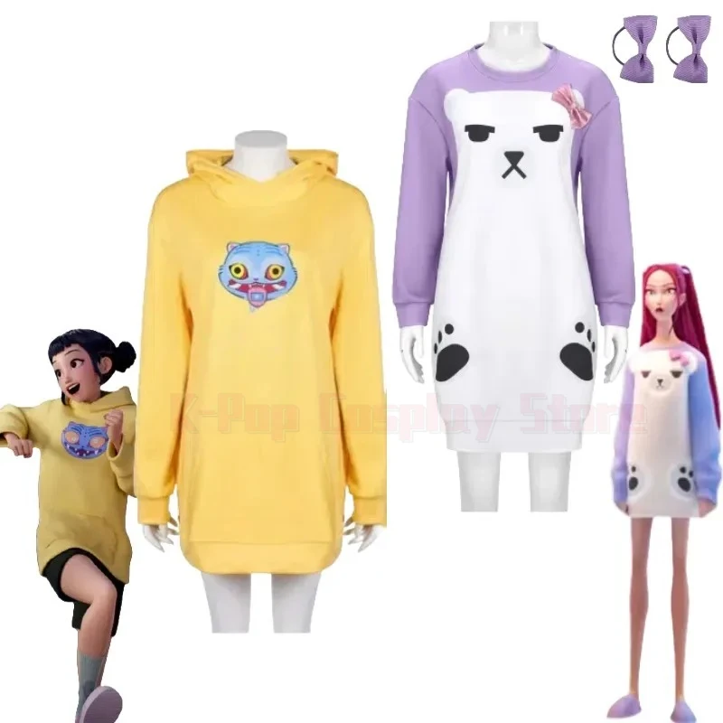 New KPop Demon Hunters Mira Zoey Cosplay Costume Purple Bear Pajamas Yellow Sweatshirt for Women Halloween Party Outfits
New KPop Demon Hunters Mira Zoey Cosplay Costume Purple Bear Pajamas Yellow Sweatshirt for Women Halloween Party Outfits