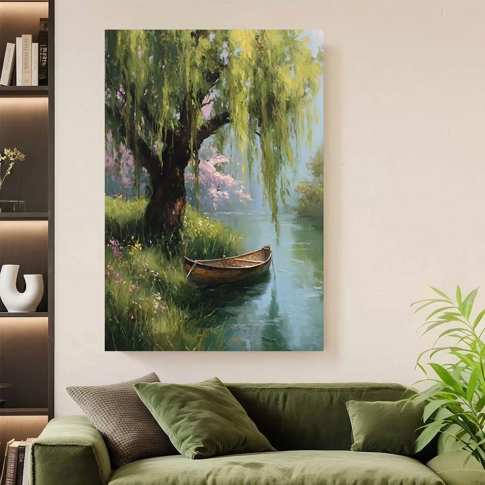 Framed Flat, Flat, Artistic Flat Design Featuring a Spring Willow Canoe River, Perfect for Easter And St. Patrick'S Day Gifts. T
Framed Flat, Flat, Artistic Flat Design Featuring a Spring Willow Canoe River, Perfect for Easter And St. Patrick'S Day Gifts. T