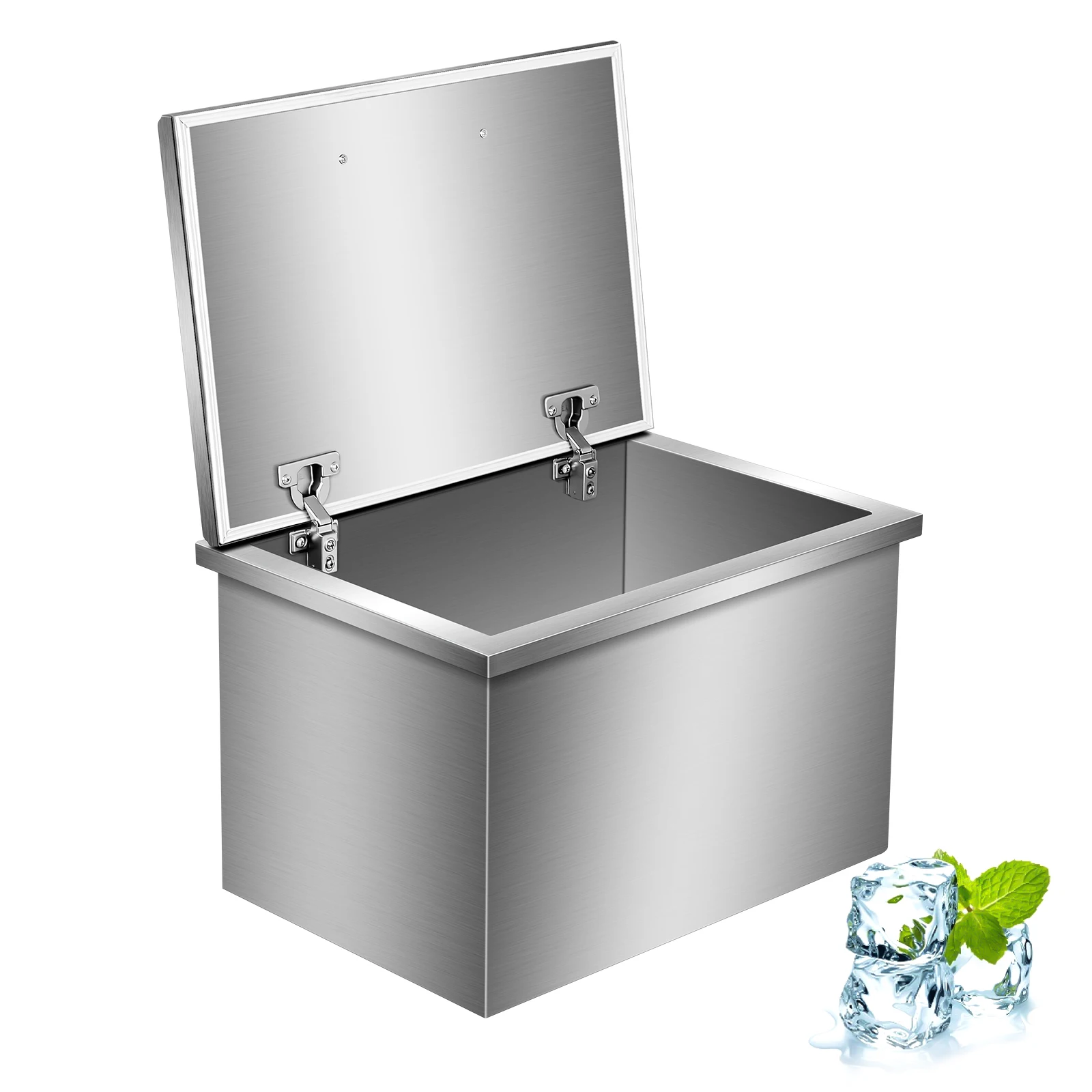 20Lx14Wx13H Inch SUS 304 Stainless Steel Drop-in Ice Chest Built in Ice Bin with Cover Ice Cooler Including Drain-Pipe and Drain
20Lx14Wx13H Inch SUS 304 Stainless Steel Drop-in Ice Chest Built in Ice Bin with Cover Ice Cooler Including Drain-Pipe and Drain