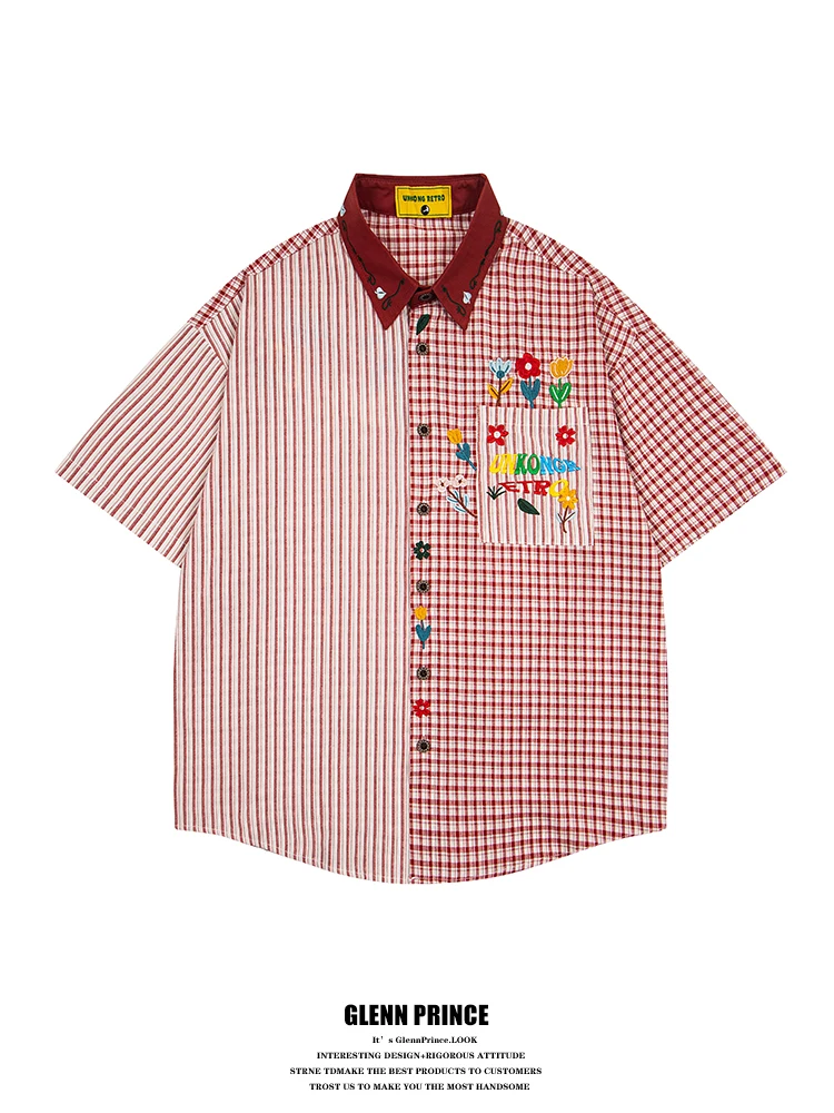 GPstudio American Retro Floral Embroidery Plaid Men's Summer Artistic Style Elegant Short Sleeve Shirt Loose Fit Polyester
GPstudio American Retro Floral Embroidery Plaid Men's Summer Artistic Style Elegant Short Sleeve Shirt Loose Fit Polyester
