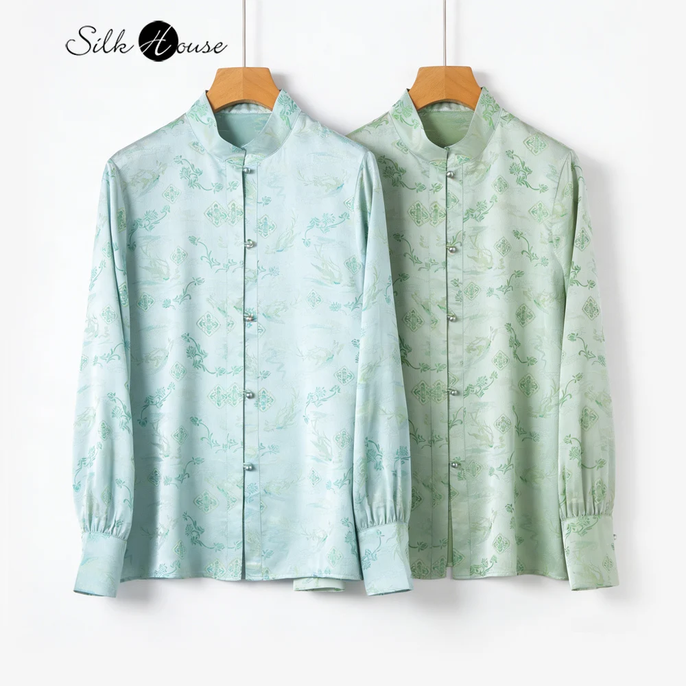 2026 Women's Fashion Spring Clothing 100% Natural Mulberry Silk Jacquard Satin Stand Up Collar Lantern Long Sleeve Shirt
2026 Women's Fashion Spring Clothing 100% Natural Mulberry Silk Jacquard Satin Stand Up Collar Lantern Long Sleeve Shirt