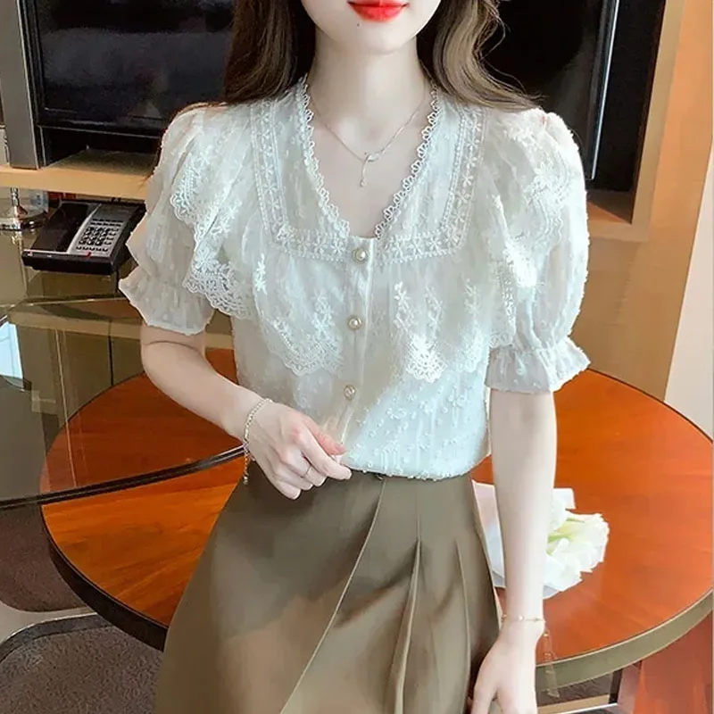 Summer New Short Sleeve Lace V-Neck Blouse Women Blusas Mujer De Moda 2024 Verano Blouse Shirt Women Tops Blouses Shirts G458
Summer New Short Sleeve Lace V-Neck Blouse Women Blusas Mujer De Moda 2024 Verano Blouse Shirt Women Tops Blouses Shirts G458
