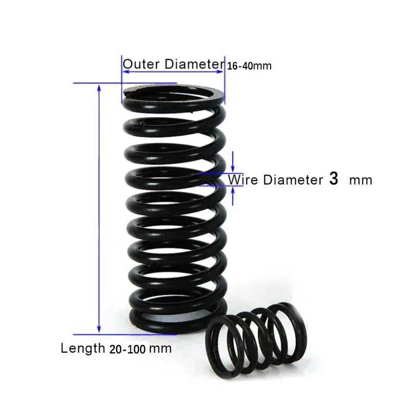 Black Compression Spring Steel Pressure Tension Spring Wire Diameter 3mm OD 16-40mm L 20-100mm for Industrial Automotive Machine
Black Compression Spring Steel Pressure Tension Spring Wire Diameter 3mm OD 16-40mm L 20-100mm for Industrial Automotive Machine