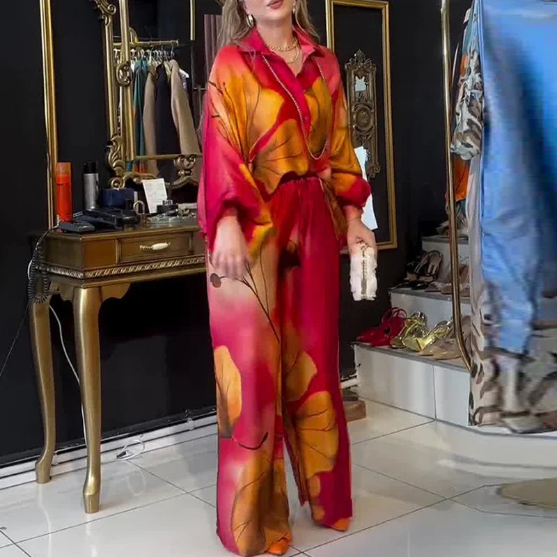 Women Fashion Button Long Sleeve Blouse Top+Wide Leg Pant Set Lady Commute Two Piece Spring Summer Floral Print Office Suitt
Women Fashion Button Long Sleeve Blouse Top+Wide Leg Pant Set Lady Commute Two Piece Spring Summer Floral Print Office Suitt