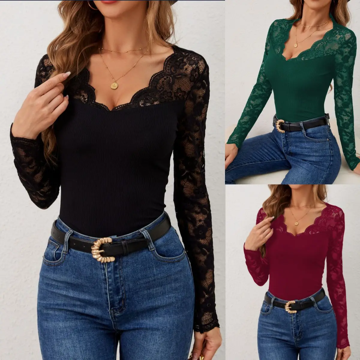 2025 New Fan-shaped V-neck Lace Splicing Slim Thin T-shirt Long-sleeved Blouse Female New Short Sleeve Women's T-Shirt Clothes
2025 New Fan-shaped V-neck Lace Splicing Slim Thin T-shirt Long-sleeved Blouse Female New Short Sleeve Women's T-Shirt Clothes