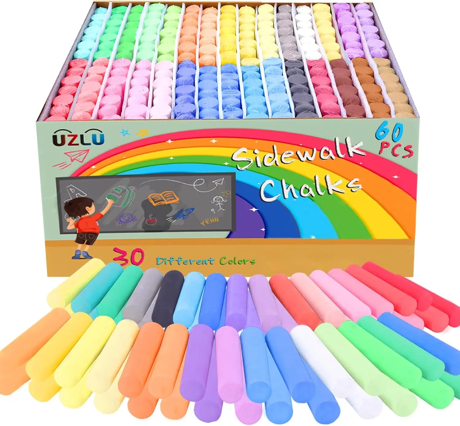 60 PCS Jumbo Sidewalk Chalk, 30 Colors, Washable & Dustless, Outdoor Art for Kids
60 PCS Jumbo Sidewalk Chalk, 30 Colors, Washable & Dustless, Outdoor Art for Kids