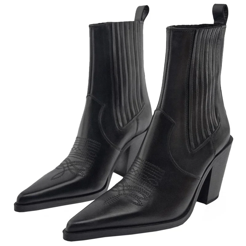 Retro Embroidered Women Chelsea Boots Pointed Toe Short Booties Chunky High Heels Black Ankle Botas Mujer Designer Cowboy Shoes
Retro Embroidered Women Chelsea Boots Pointed Toe Short Booties Chunky High Heels Black Ankle Botas Mujer Designer Cowboy Shoes