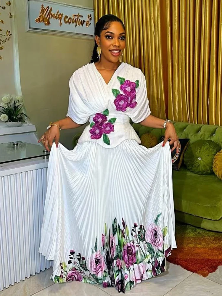 Embroidered flower V-neck waist collection dress 2025 summer women's fashion high waist loose pleated print puffy skirt
Embroidered flower V-neck waist collection dress 2025 summer women's fashion high waist loose pleated print puffy skirt