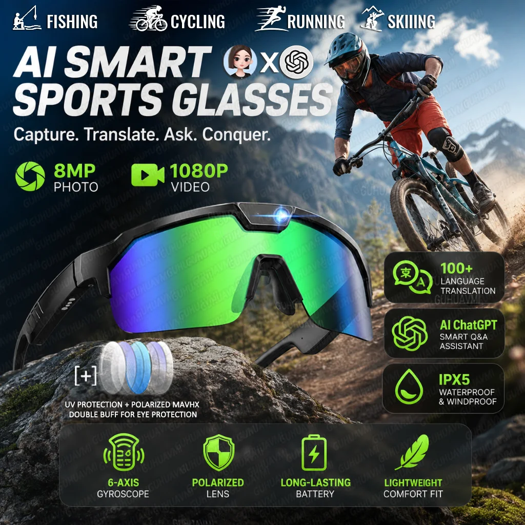 2026 New AI Sport Cycling Smart Glasses 8MP Camera 1080P HD Video Bluetooth Call Open Ear Riding Speaker Anti-shake Glasses Men
2026 New AI Sport Cycling Smart Glasses 8MP Camera 1080P HD Video Bluetooth Call Open Ear Riding Speaker Anti-shake Glasses Men