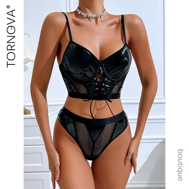 Tornova Sexy Lingerie for Women Solid Color PU Patchwork Lace Up Hollow Out Mesh See-through Exotic Sexy Women's Underwear Suit
Tornova Sexy Lingerie for Women Solid Color PU Patchwork Lace Up Hollow Out Mesh See-through Exotic Sexy Women's Underwear Suit