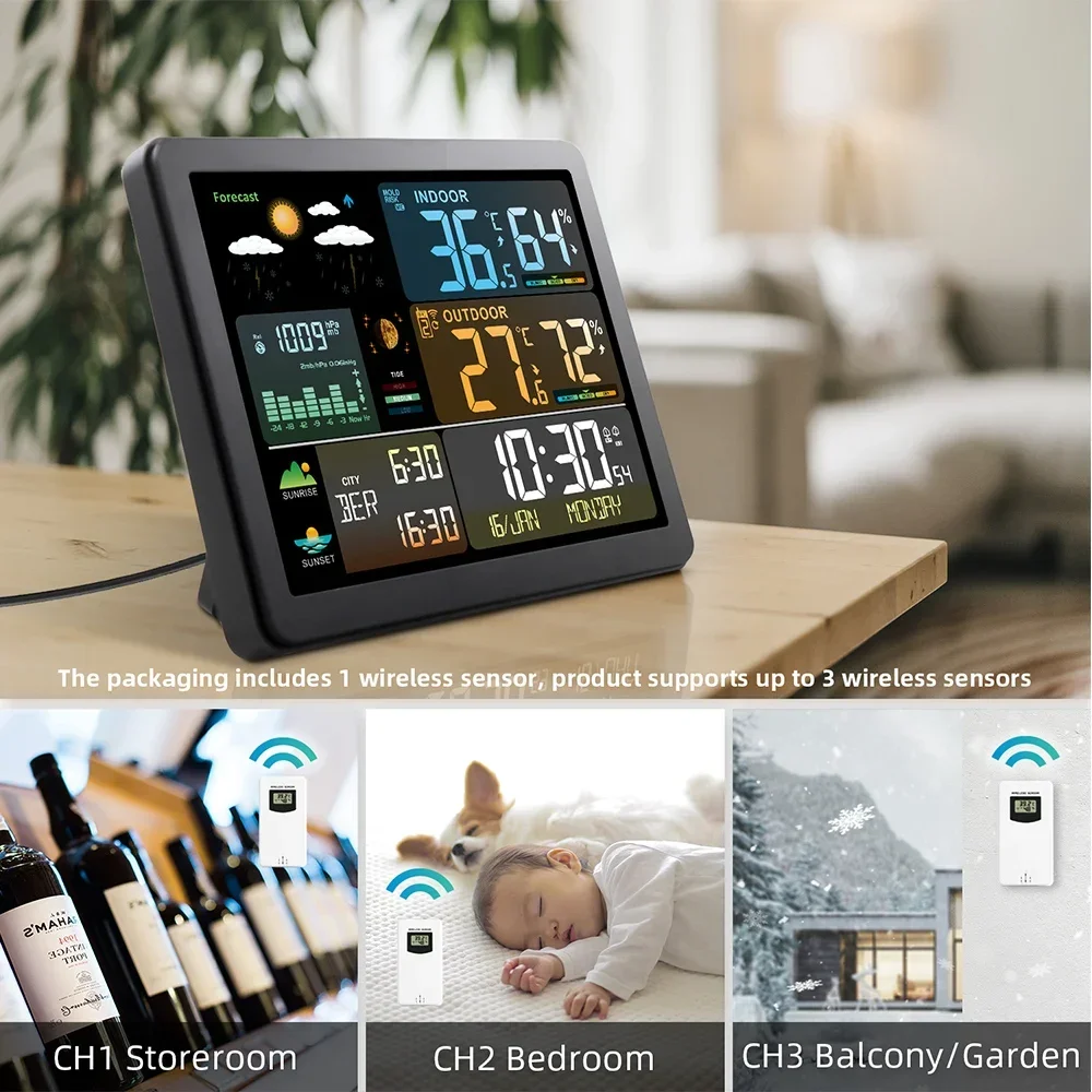 Smart Weather Station with Clock Indoor and Outdoor Temperature Humidity Meter Multifunctional Large Color Screen Weather Clock
Smart Weather Station with Clock Indoor and Outdoor Temperature Humidity Meter Multifunctional Large Color Screen Weather Clock