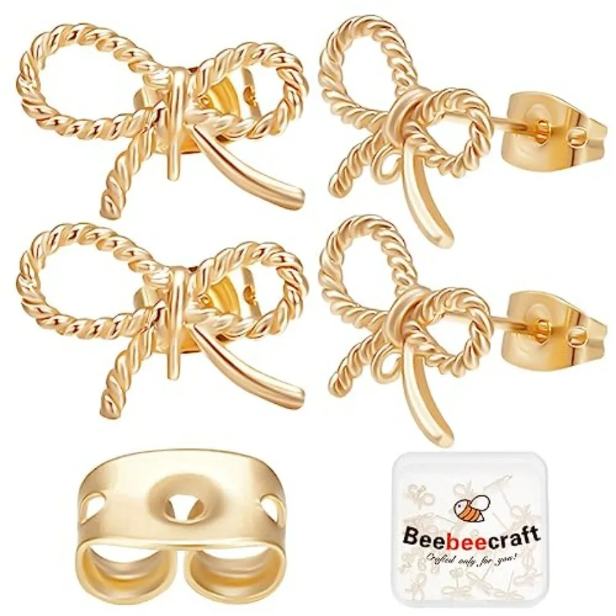 1 Box 20Pcs Bow Earring Findings 18K Gold Plated Twist Rope Bowknit Stud Posts with Loops Earring Component and 20Pcs Butterfly
1 Box 20Pcs Bow Earring Findings 18K Gold Plated Twist Rope Bowknit Stud Posts with Loops Earring Component and 20Pcs Butterfly