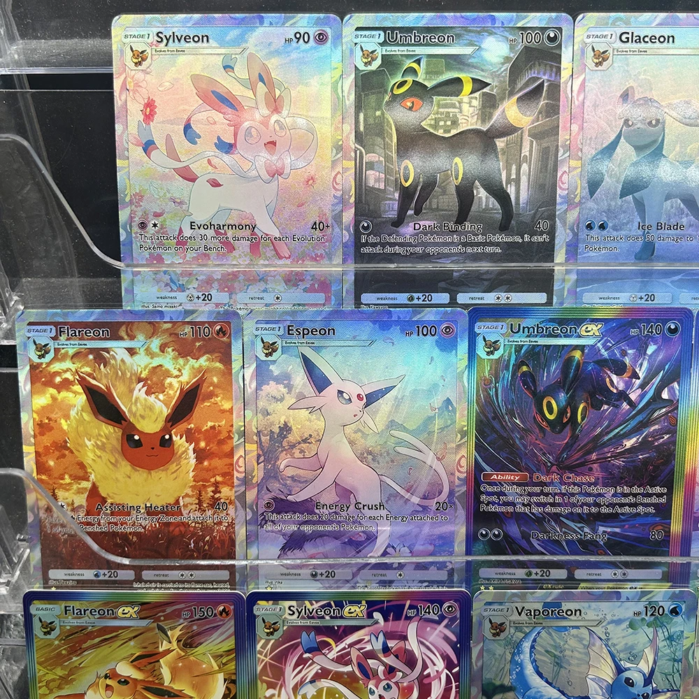 DIY мультфильм PTCG коллекционная карта Ex аниме высокого разрешения Eeveelution Umbreon Sylveon Glaceon игра битва детские рождественские подарки
DIY мультфильм PTCG коллекционная карта Ex аниме высокого разрешения Eeveelution Umbreon Sylveon Glaceon игра битва детские рождественские подарки