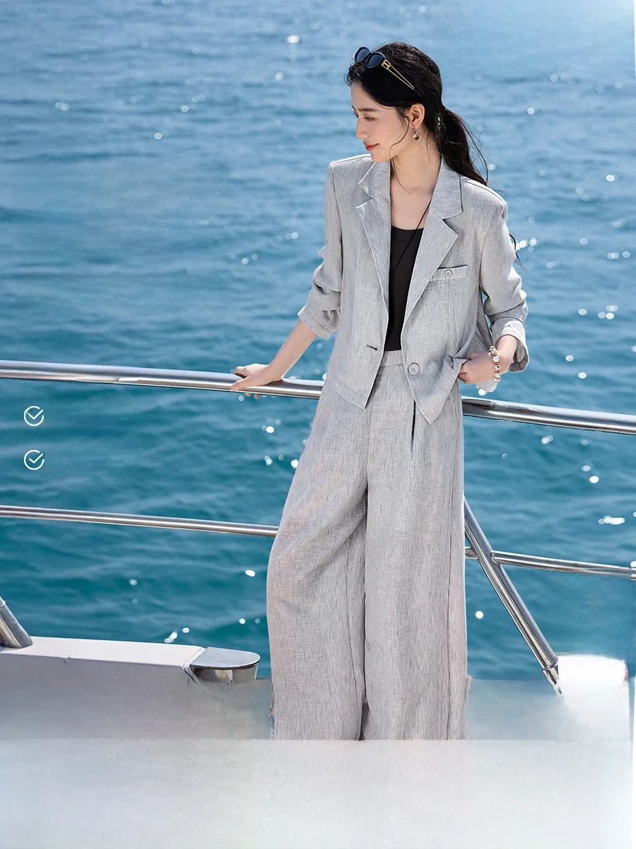 XWI Simulated Linen Suit Set for Women One Button Straight Leg Pants Office Wear Spring Summer Fashion Two Piece Set
XWI Simulated Linen Suit Set for Women One Button Straight Leg Pants Office Wear Spring Summer Fashion Two Piece Set