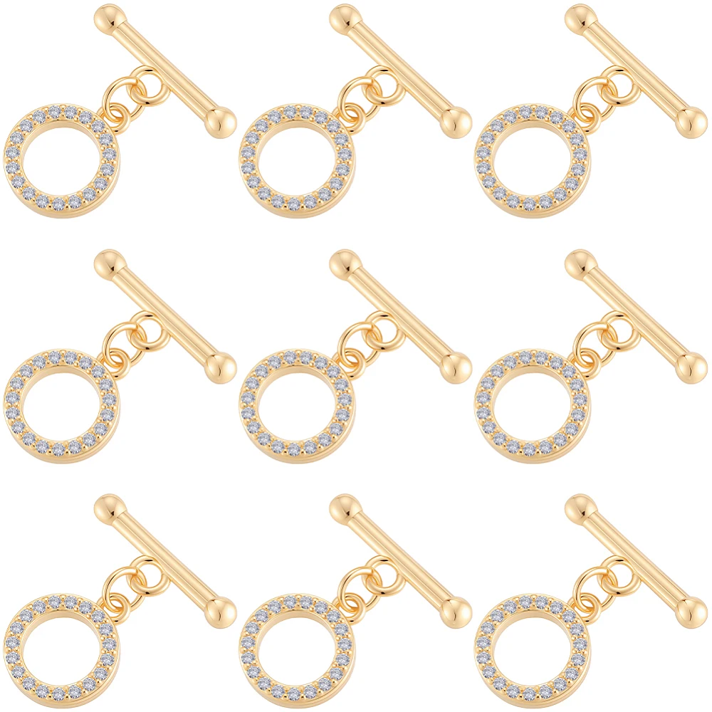 10 Sets Brass Micro Pave Clear Cubic Zirconia Toggle Clasps Nickel Free Ring Real 18K Gold Plated Ring: 12.5x10.5x2mm
10 Sets Brass Micro Pave Clear Cubic Zirconia Toggle Clasps Nickel Free Ring Real 18K Gold Plated Ring: 12.5x10.5x2mm
